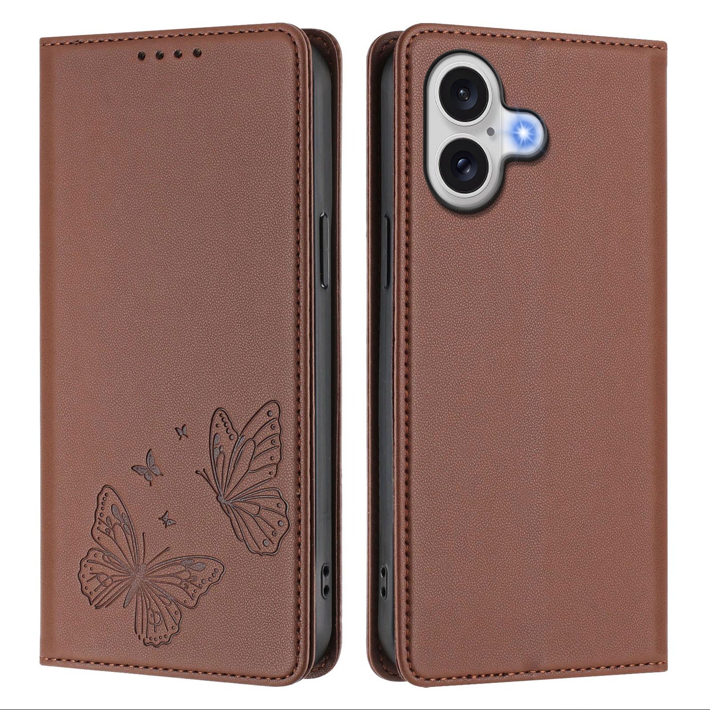 For iPhone 17e / iPhone 17 Wallet Case RFID Blocking Butterfly Imprinted Magnetic Flip Leather Cover