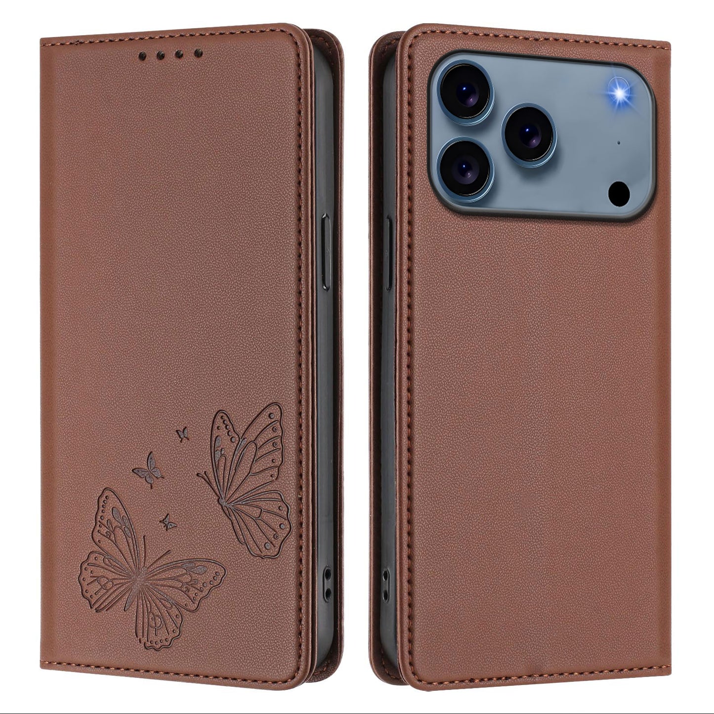 For iPhone 17 Pro Wallet Case RFID Blocking Butterfly Imprinted Magnetic Flip Leather Cover