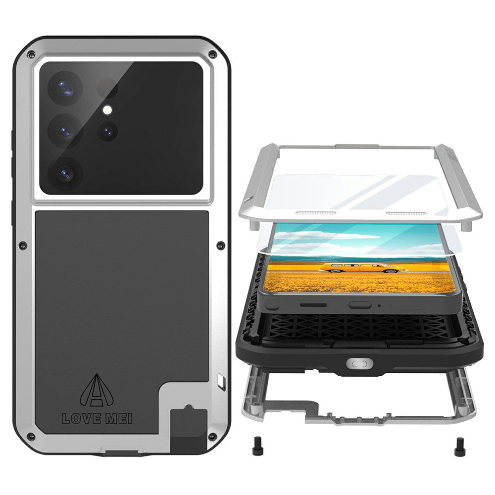 LOVE MEI For Samsung Galaxy S26 Ultra Case Metal + Silicone Full Body Phone Cover with Tempered Glass Film