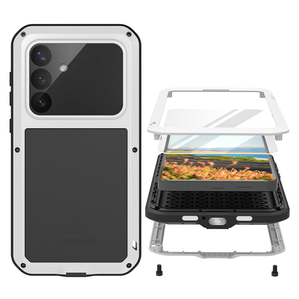 LOVE MEI For Samsung Galaxy S26+ Case Metal + Silicone Full Body Phone Cover with Tempered Glass Film