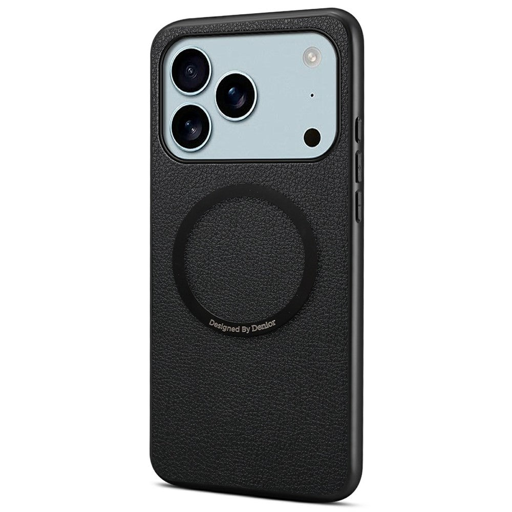 DENIOR A08+1 For iPhone 17 Pro Max Magnetic Case Calf Texture Leather + PC + TPU Phone Cover