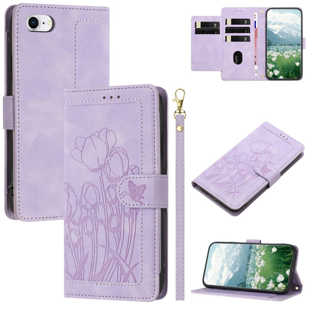 For iPhone 17e Case Tulip Leather Phone Cover with 5 Card Slots Wallet