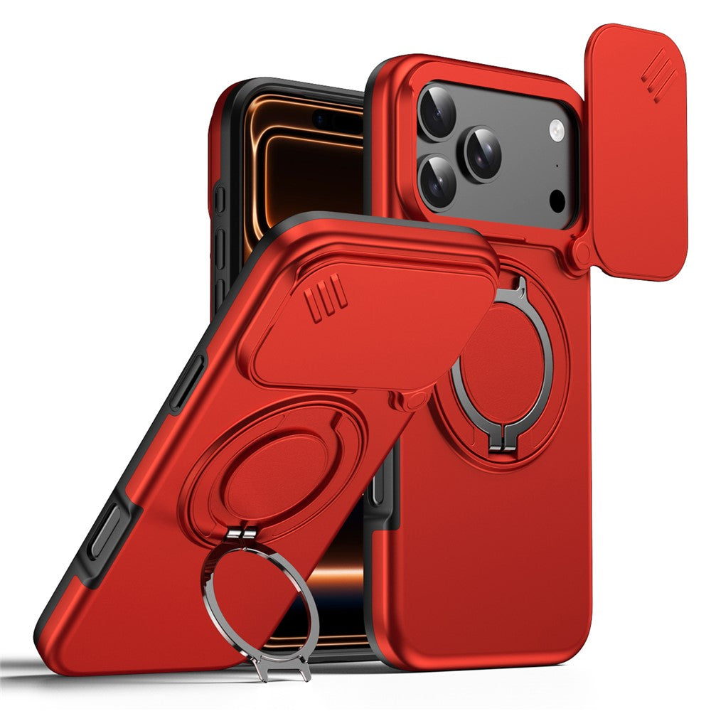 For iPhone 17 Pro Max Magnetic Case Ring Kickstand Slide Camera Cover TPU PC Hybrid Phone Shell
