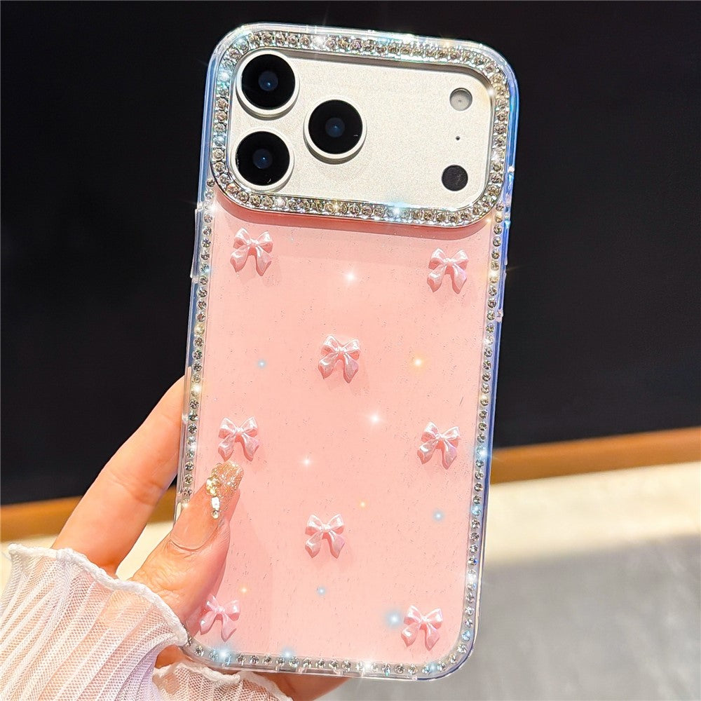For iPhone 17 Pro Case Rhinestone Aurora Butterfly Bow Glitter TPU + PC IMD Phone Cover