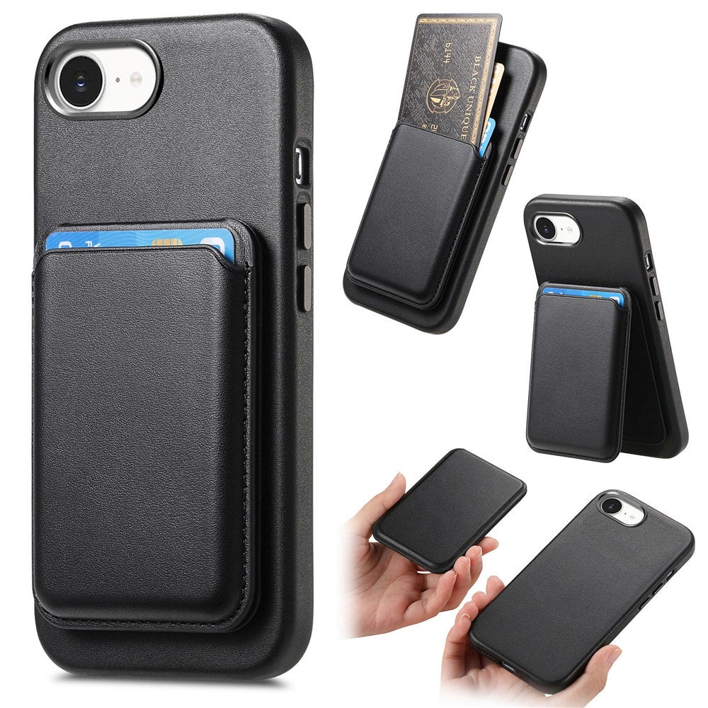 Magnetic Case For iPhone 17e / 16e Detachable Card Slot Leather+TPU Phone Cover with Metal Buttons