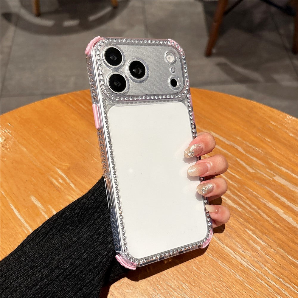 For iPhone 17 Pro Clear Phone Case with Crystal Rhinestone Decor Transparent PC TPU Shockproof Cover
