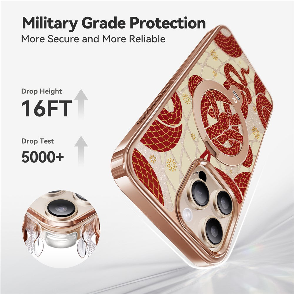 CASEKOO for iPhone 16 Pro Max Magnetic Case Snake Year Ring Holder 360° Rotating Kickstand PC + TPU Shockproof Cover