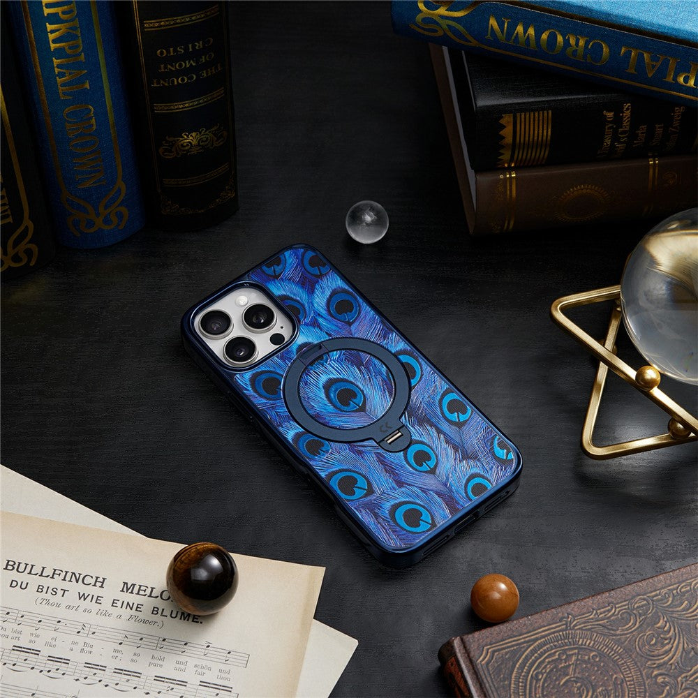 CASEKOO for iPhone 16 Pro Max Magnetic Case UV 3D Printing Rotating Ring Kickstand PC + TPU Phone Cover