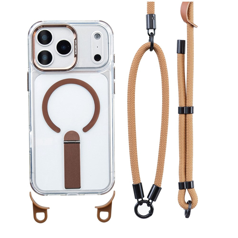 For iPhone 17 Pro Max Magnetic Case with Kickstand and 3-in-1 8mm 220cm Length Strap PC TPU Phone Cover