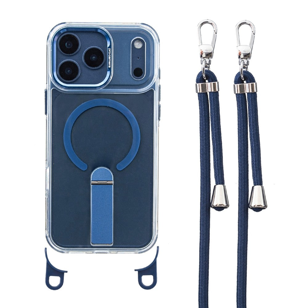 For iPhone 17 Pro Max Magnetic Phone Case with Kickstand and 2-in-1 6mm 150cm Length Strap PC TPU Phone Cover