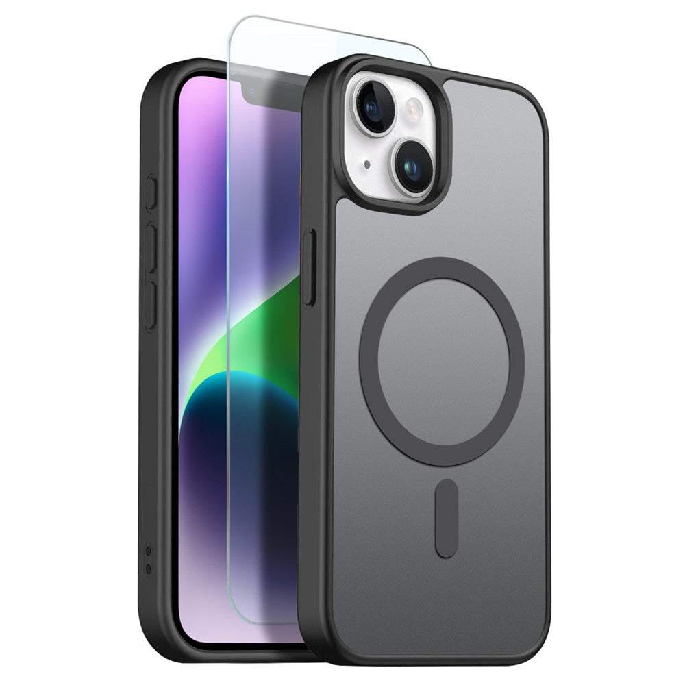 NORTHJO For iPhone 14 Plus Case Compatible with MagSafe Translucent Matte Shockproof Phone Cover with Tempered Glass Film