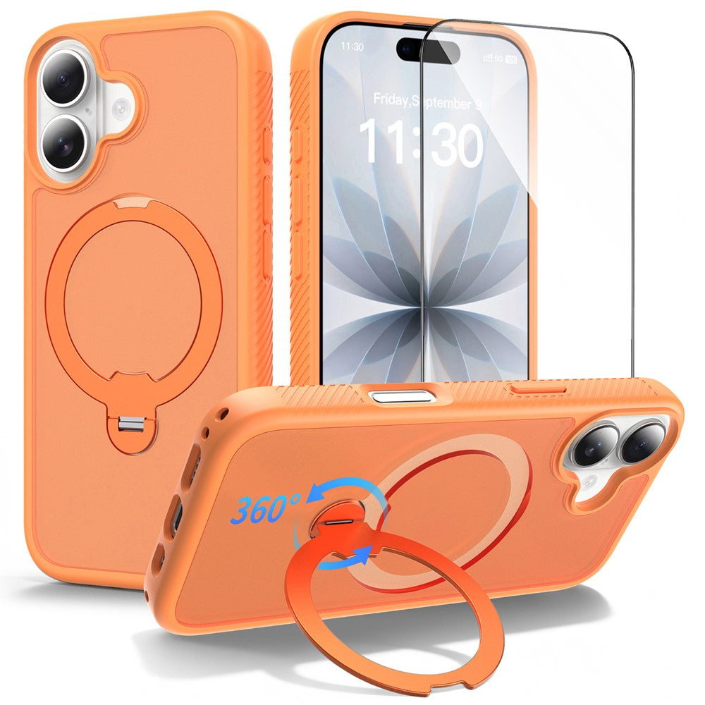 For iPhone 17 Magnetic Case Matte TPU Shockproof Phone Cover with Kickstand and Tempered Glass