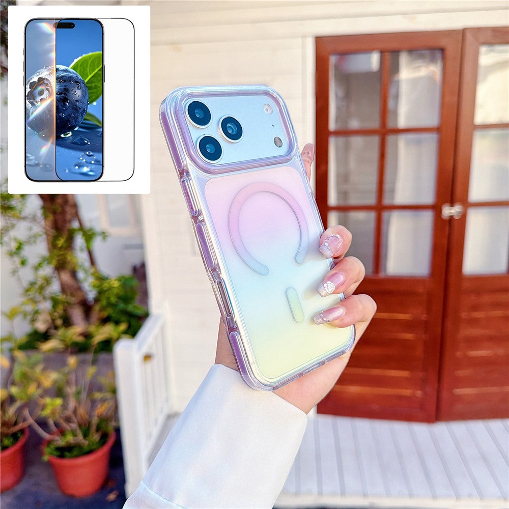 For iPhone 17 Pro Gradient Magnetic Case with Tempered Glass Screen Protector Shockproof TPU PC Clear Cover