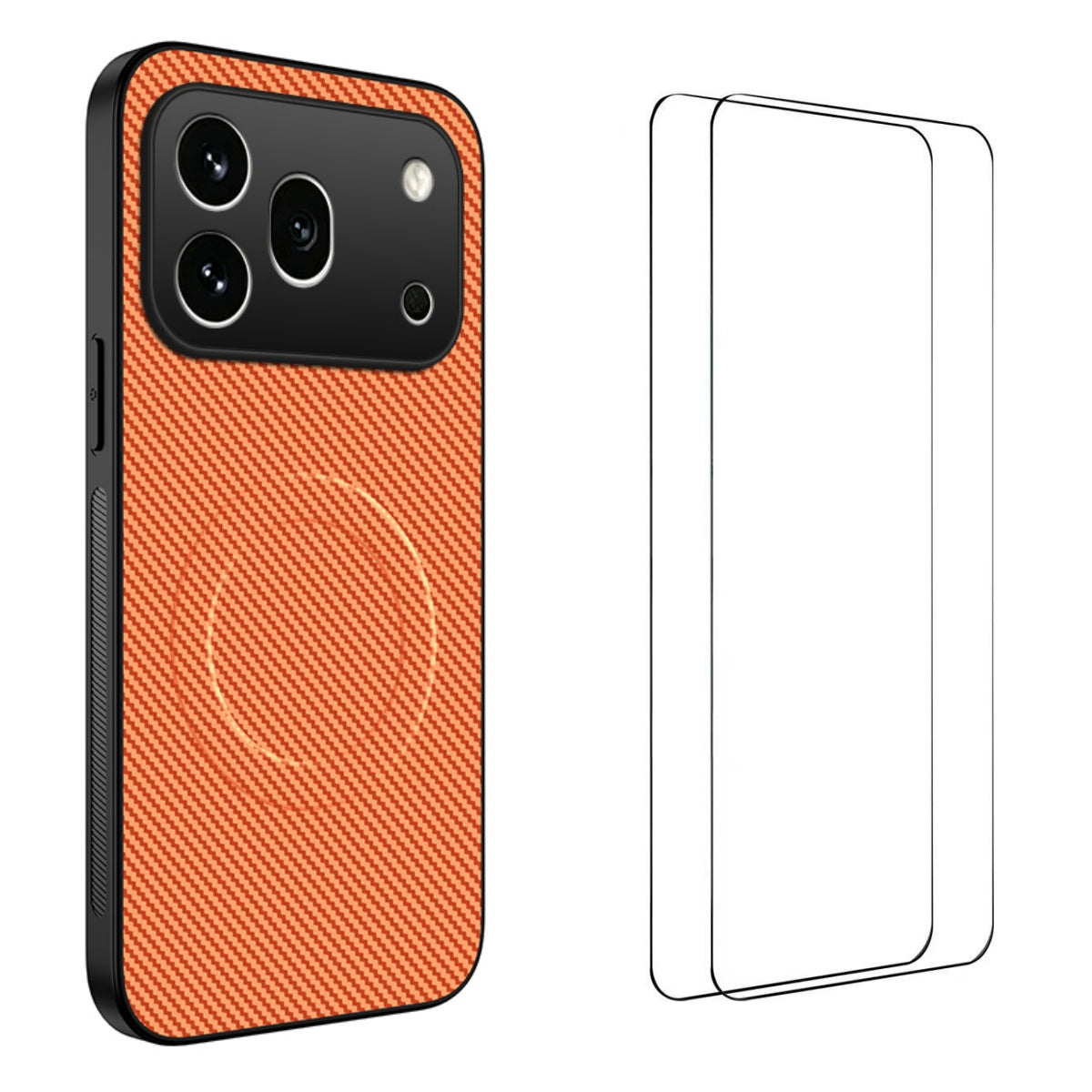 WANLONFENG For Honor 600 Pro 5G TQ1 Series Magnetic Case Carbon Fiber Texture PC TPU Phone Cover with 2Pcs Screen Films