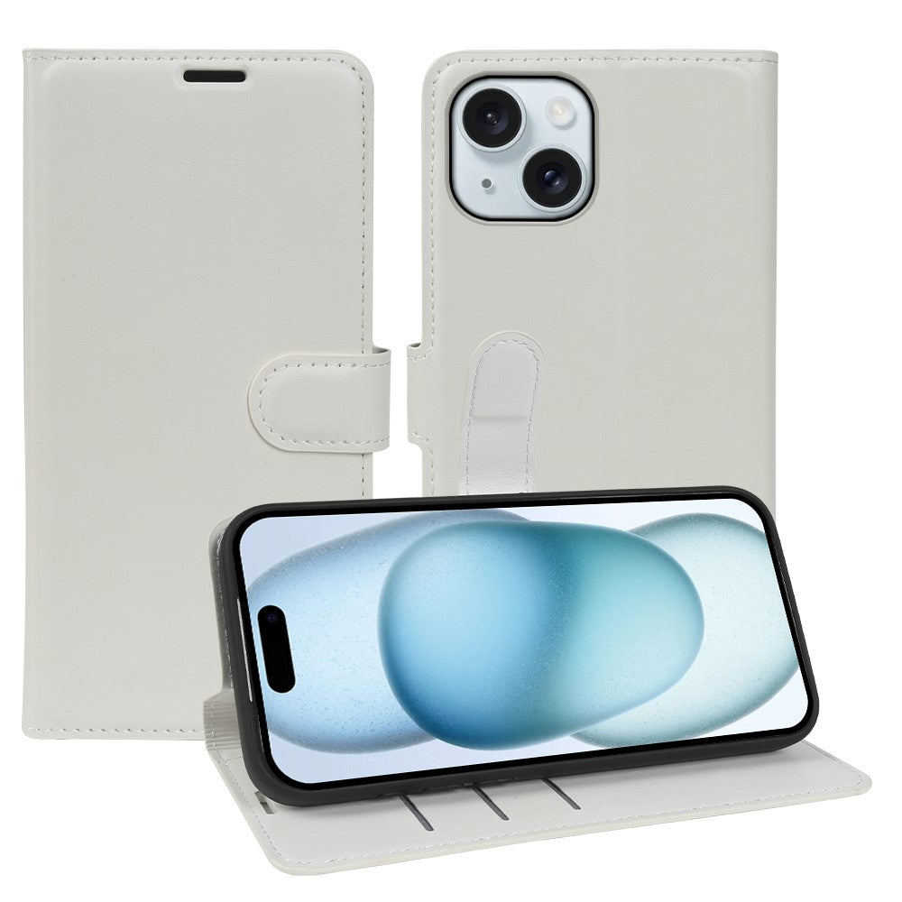 For iPhone 15 Plus Wallet Case Crazy Horse Texture Leather Flip Phone Cover with Magnetic Closure