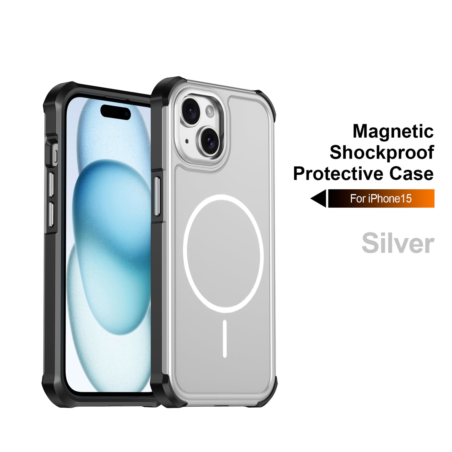 For iPhone 15 Magnetic Case Shockproof TPU PC Protective Cover