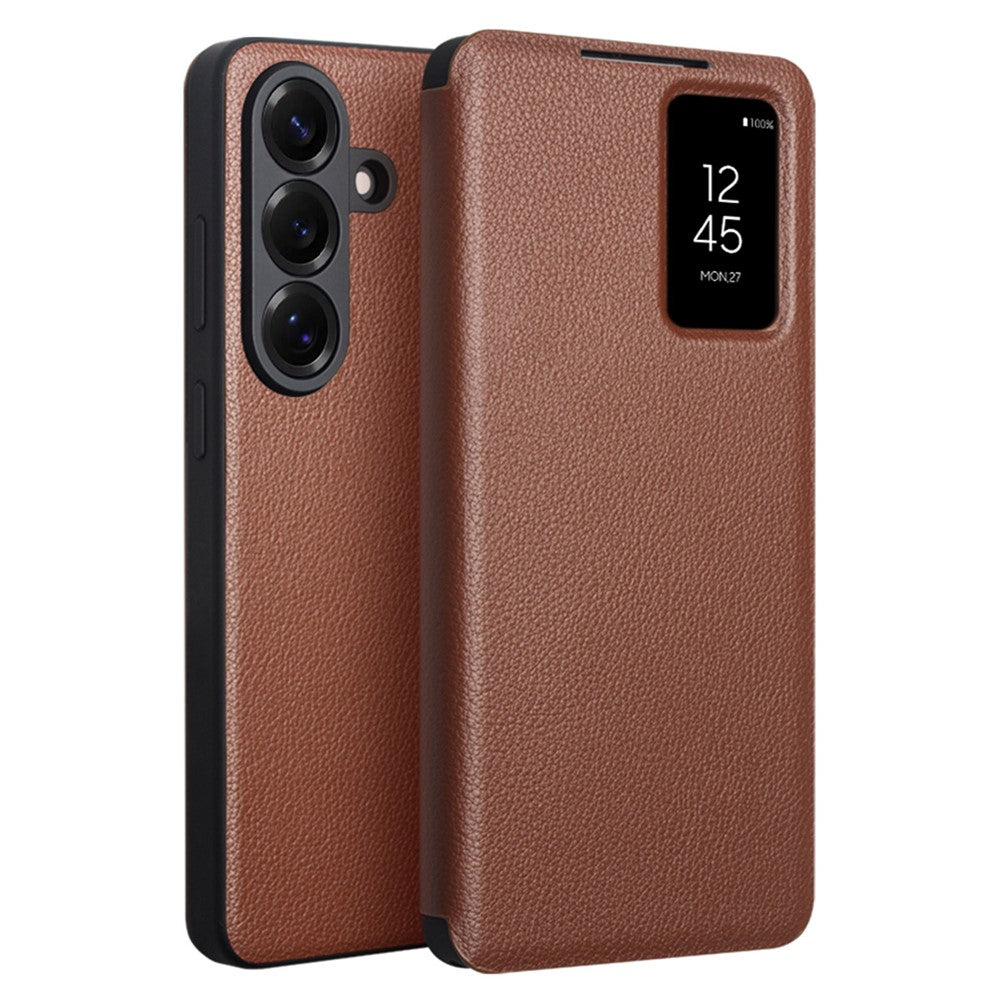 QIALINO For Samsung Galaxy S26+ Case View Window Genuine Cow Leather Flip Phone Cover (APP Version)