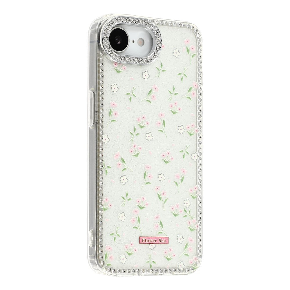 For iPhone 17e / 16e Case Rhinestone Edge Flower TPU + PC IMD Phone Cover