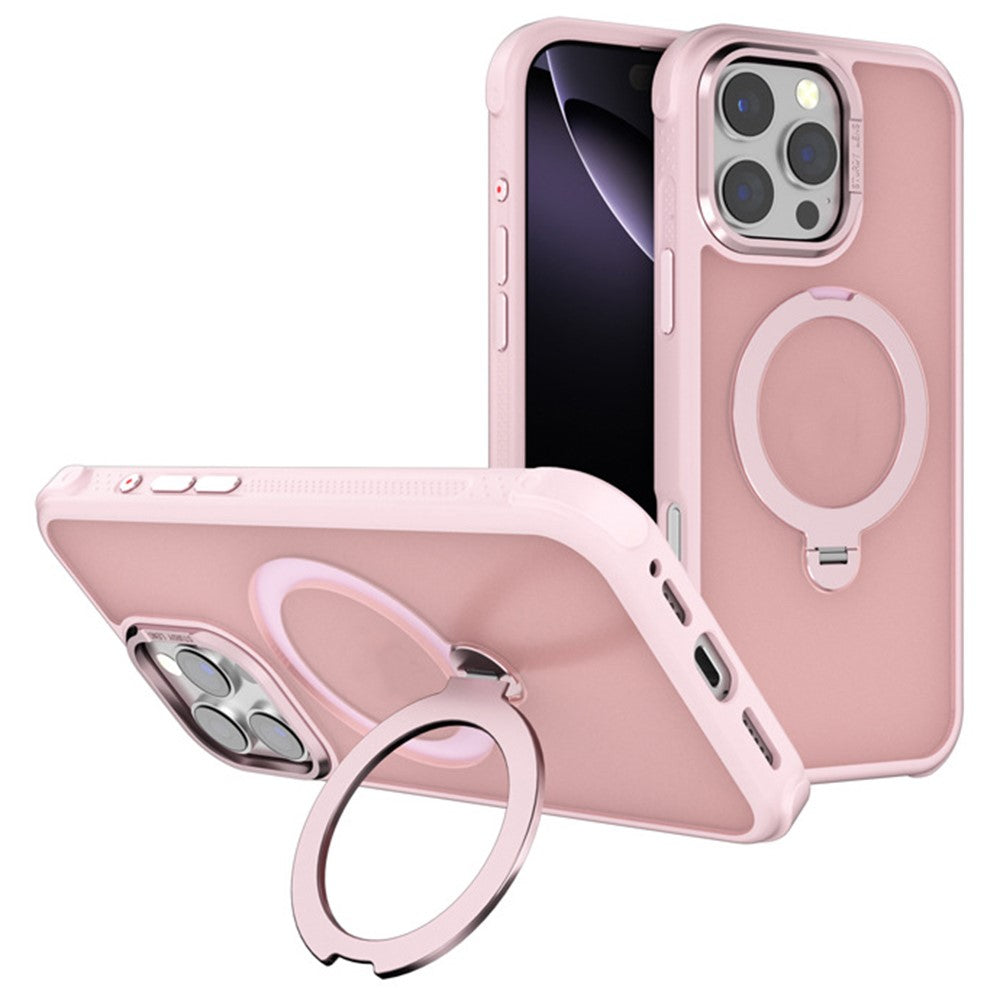 For iPhone 16 Pro Max Semi-transparent Frosted Back Cover Skin-friendly TPU PC Case with 360° Magnetic Rotating Kickstand