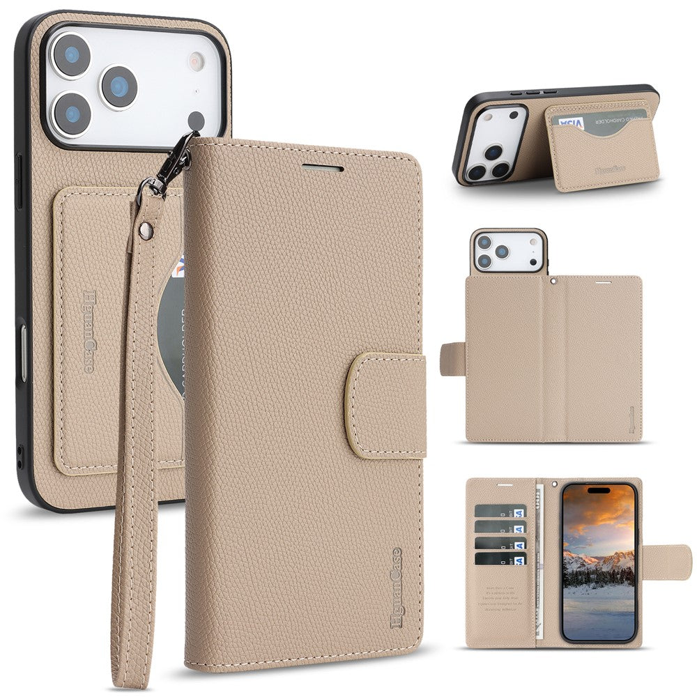 HGUANCASE For iPhone 17 Pro Max Case Wallet Stand Detachable Vintage Leather Phone Cover with Wrist Strap