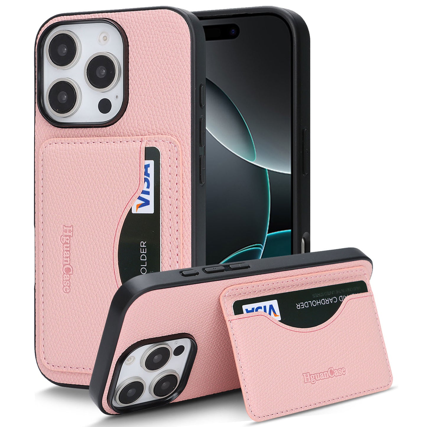 For iPhone 16 Pro Max HGUANCASE Case Vintage Leather TPU Phone Cover with Magnetic Card Holder Kickstand