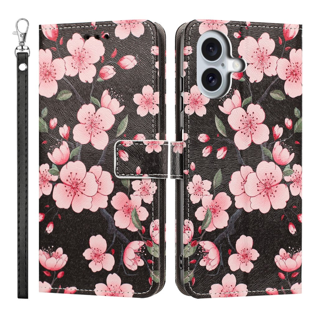 For iPhone 17 Case Pattern Printing PU Leather Flip Wallet Phone Cover with Wrist Strap
