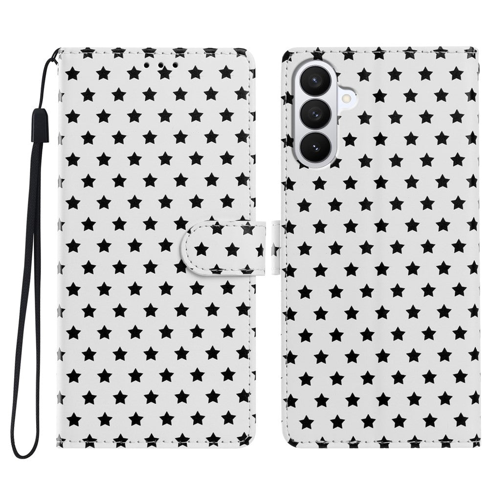 For Samsung Galaxy S26+ Case Star Pattern PU Leather Wallet Stand Phone Cover with Wrist Strap
