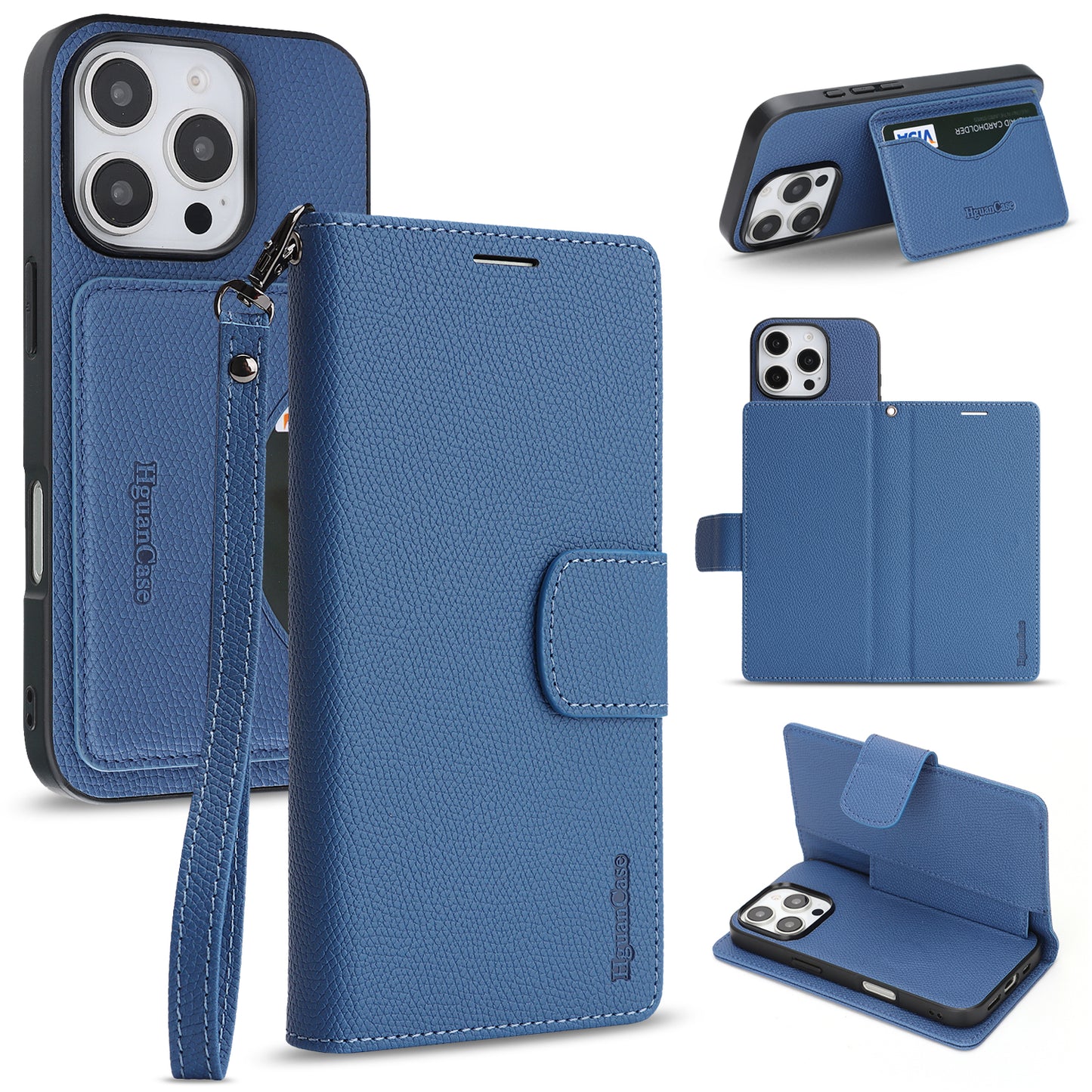 For iPhone 16 Pro Max HGUANCASE Case Wallet Stand Detachable Vintage Leather Phone Cover with Wrist Strap