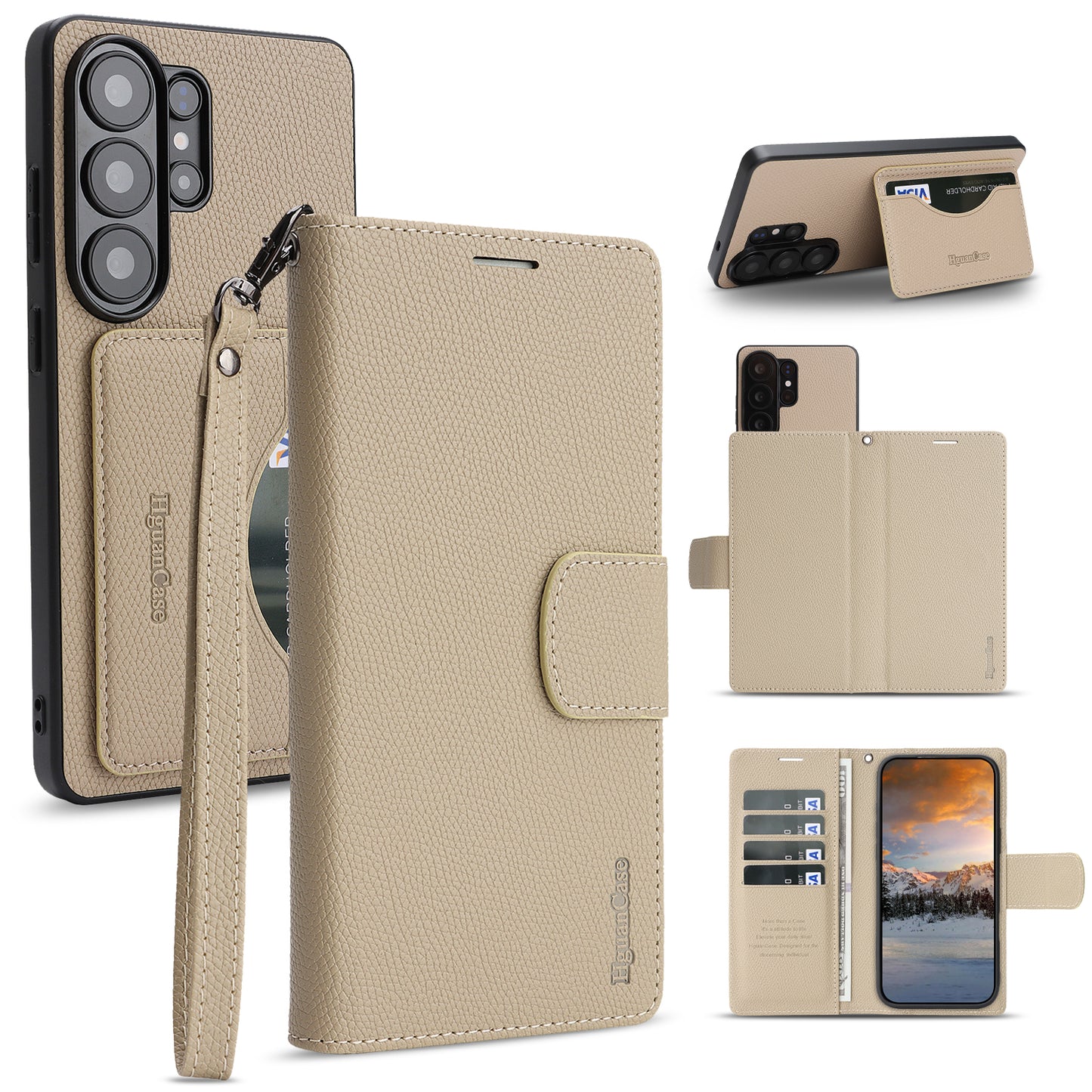 For Samsung Galaxy S25 Ultra HGUANCASE Case Wallet Stand Detachable Vintage Leather Phone Cover with Wrist Strap