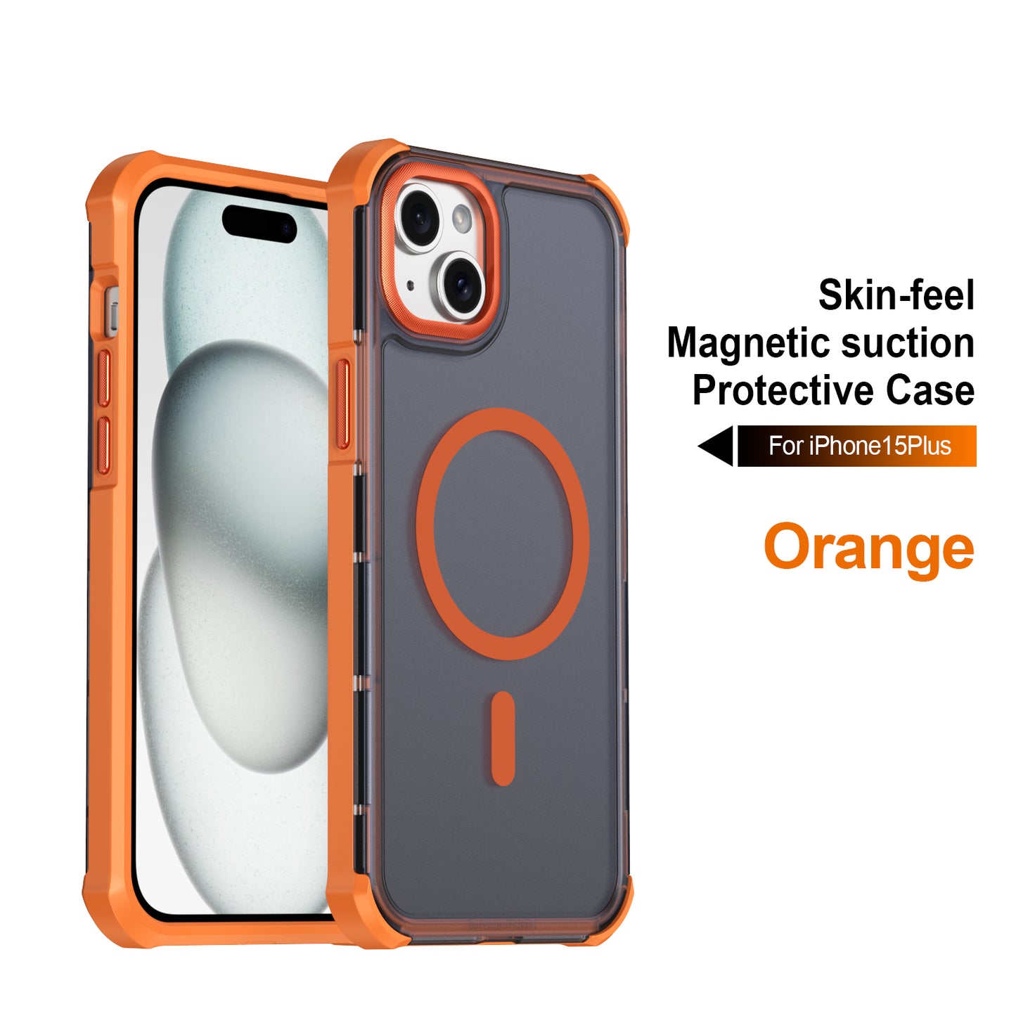 For iPhone 15 Plus Magnetic Case Electroplated Frame Skin-touch TPU+PC Phone Cover