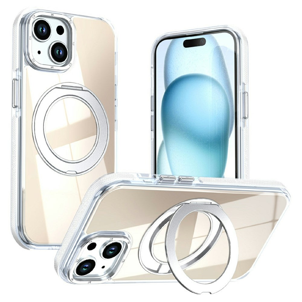 Magnetic Case For iPhone 13 / 14 Fluorescent Design TPU Acrylic Phone Back Cover with 360° Rotating Kickstand