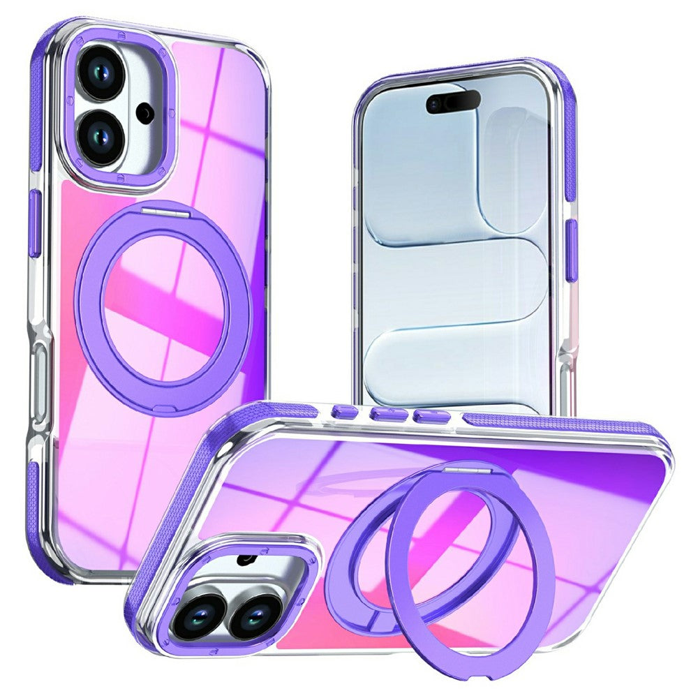 For iPhone 17 Magnetic Case Fluorescent Design TPU Acrylic Phone Back Cover with 360° Rotating Kickstand
