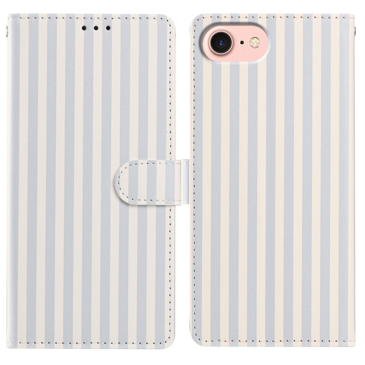 For iPhone 16e / iPhone 17e Wallet Case Vintage Stripes Leather Stand Flip Phone Cover with Wrist Strap