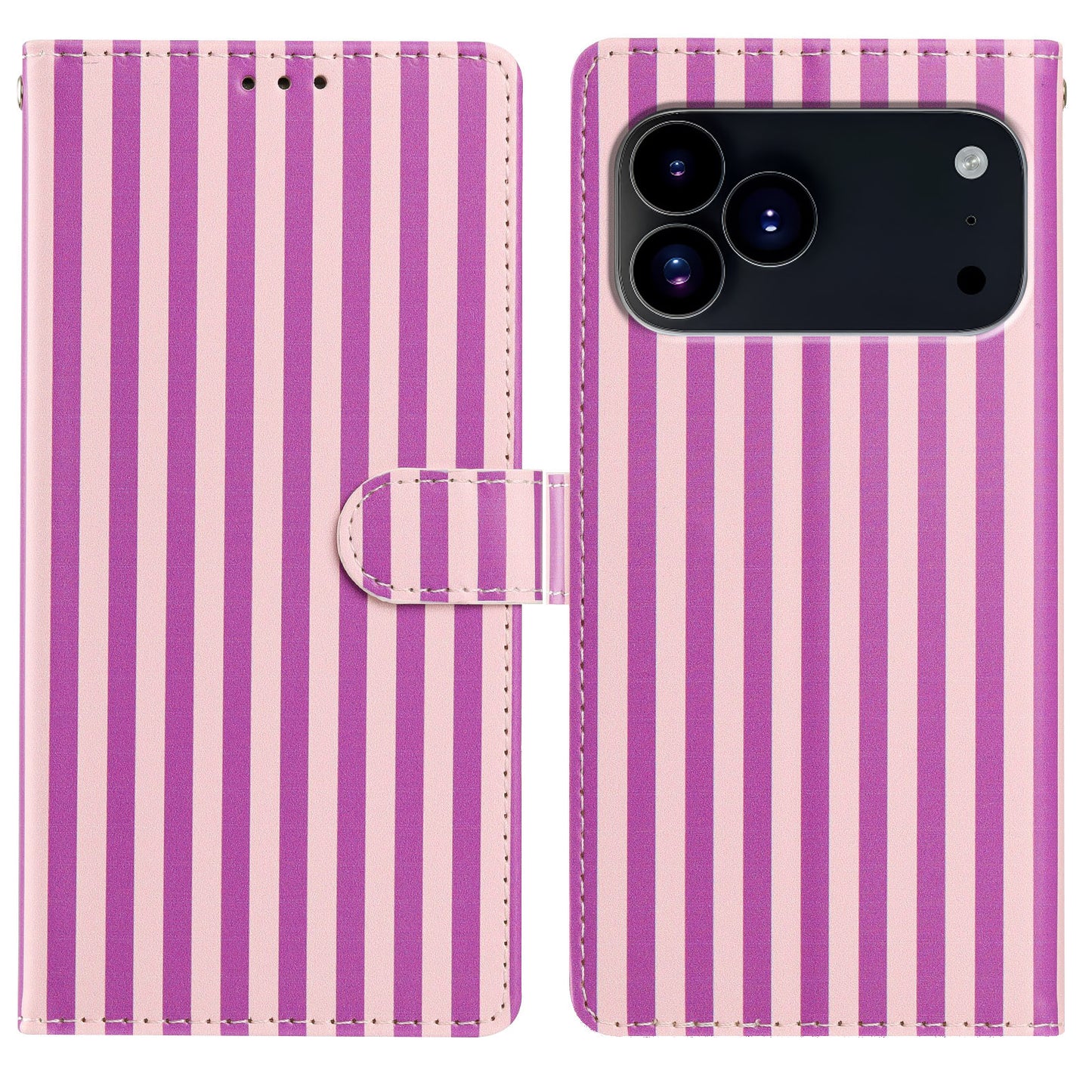 For iPhone 17 Pro Wallet Case Vintage Stripes Leather Stand Flip Phone Cover with Wrist Strap
