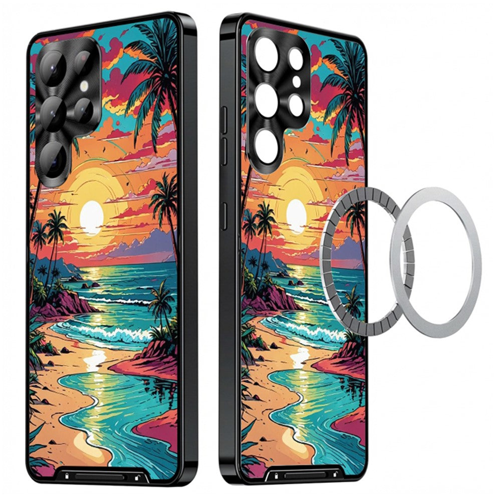 For Samsung Galaxy S25 Ultra Magnetic Case Coastal Seashell Pattern PC+TPU Phone Cover with Lens Film