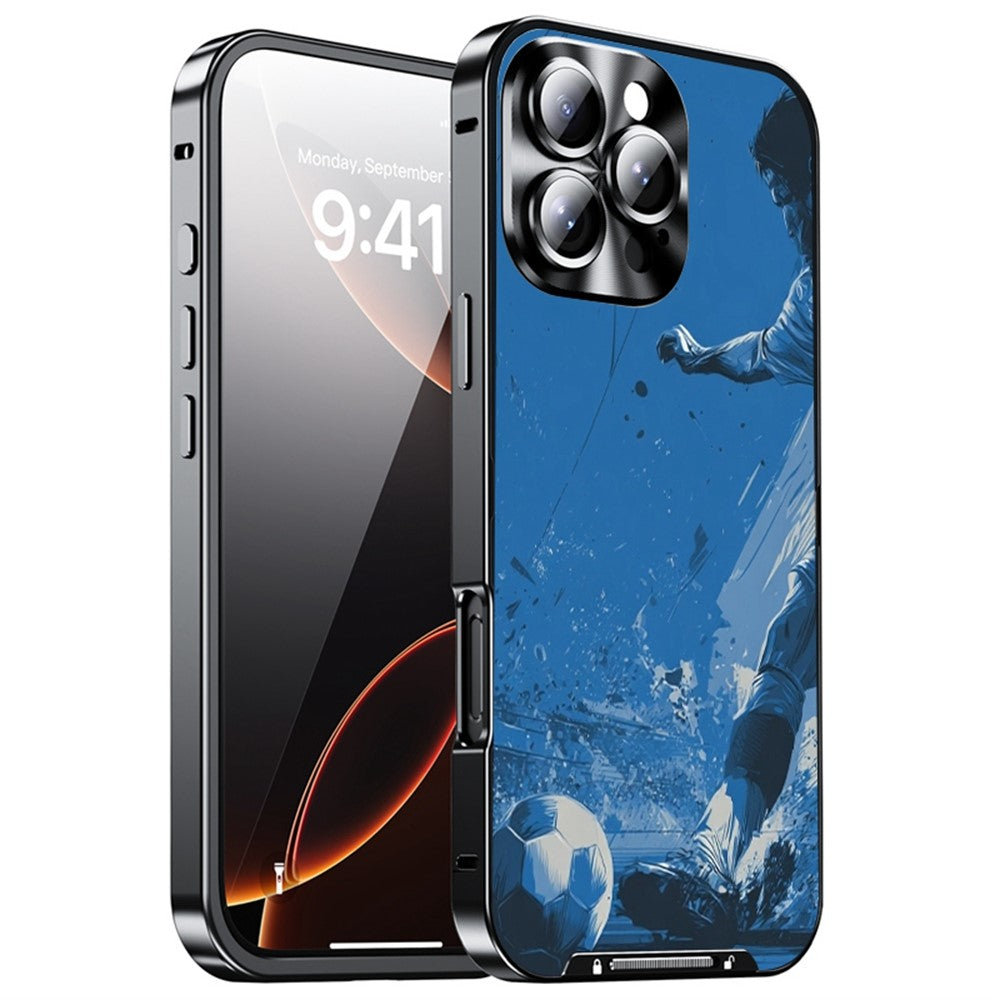 For iPhone 16 Pro Max Magnetic Case Football Pattern Print PC+TPU Phone Cover with Lens Film