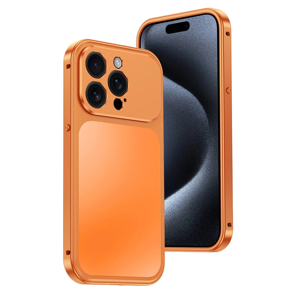 For iPhone 15 Pro Max Magnetic Case Metal Frame PC Back Phone Cover with Pop-Up Buckle