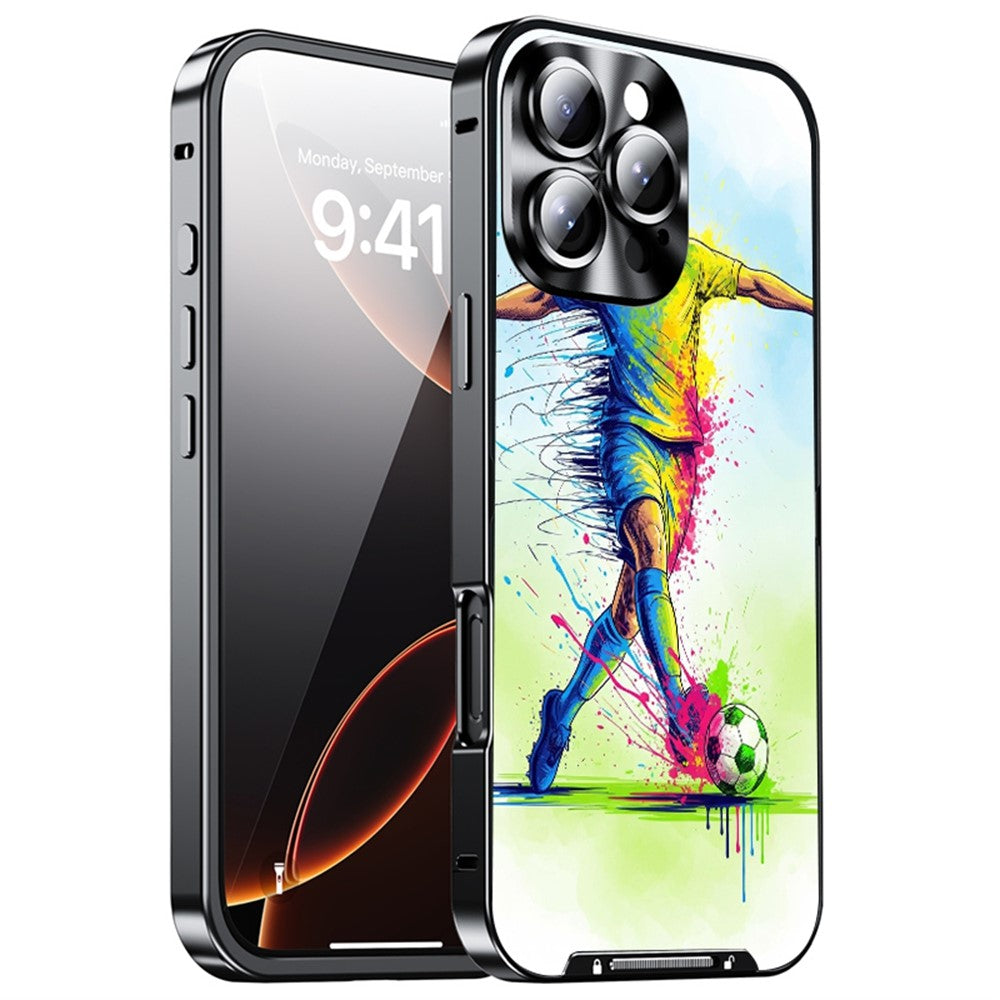 For iPhone 16 Pro Max Magnetic Case Football Pattern PC+TPU Shockproof Phone Cover with Lens Film