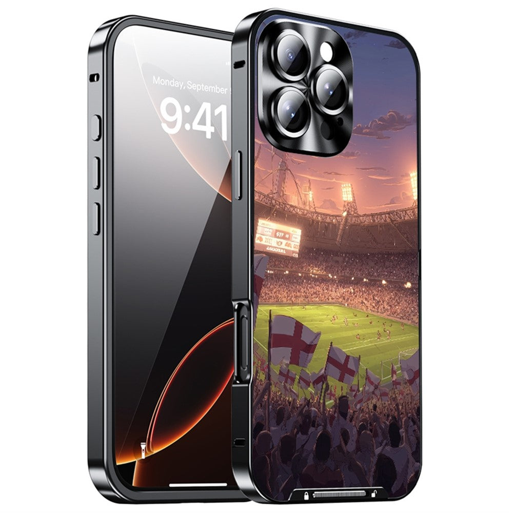 For iPhone 16 Pro Magnetic Case Football Pattern PC+TPU Shockproof Phone Cover with Lens Film