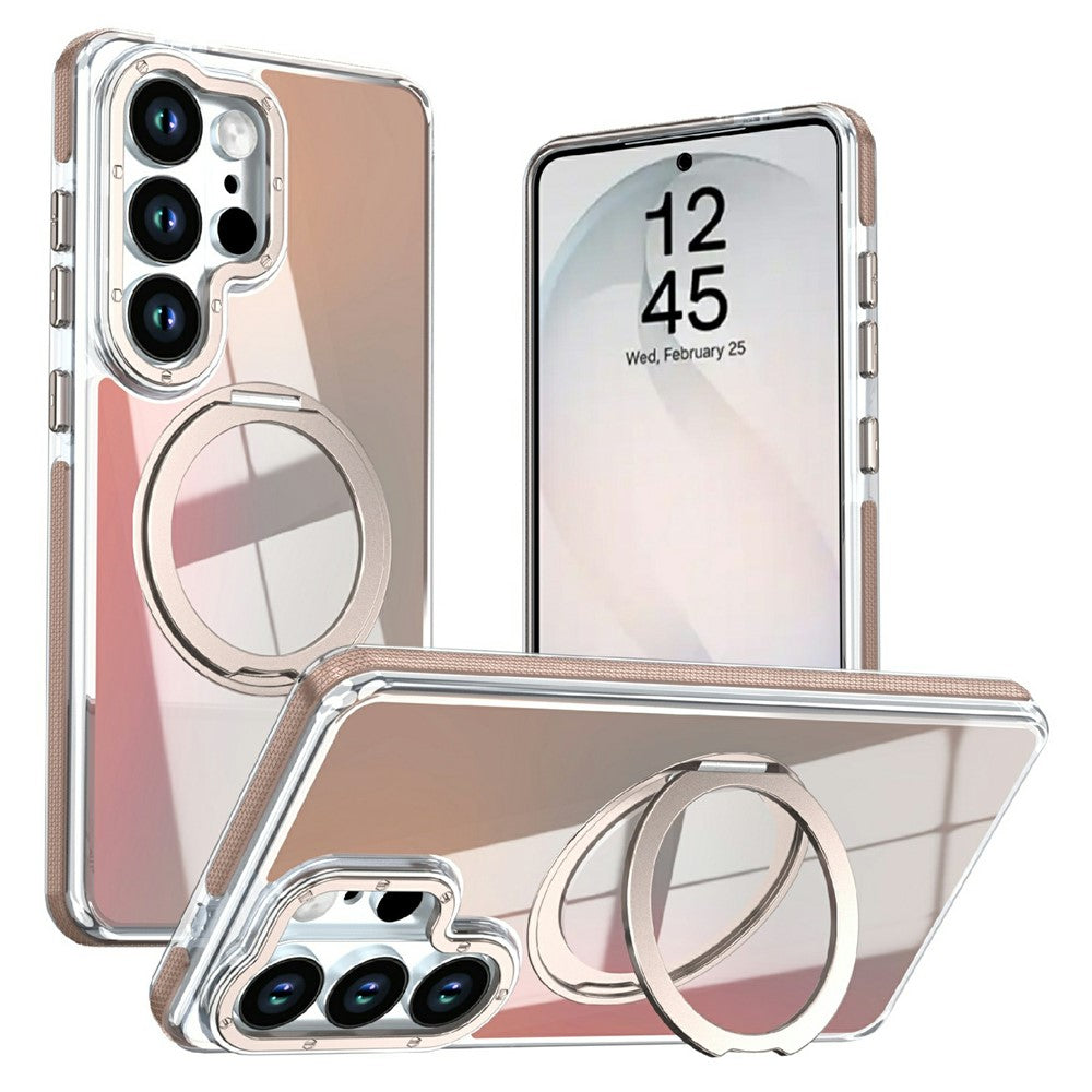 For Samsung Galaxy S25 Ultra Magnetic Case Fluorescent Design TPU Acrylic Phone Back Cover with 360° Rotating Kickstand