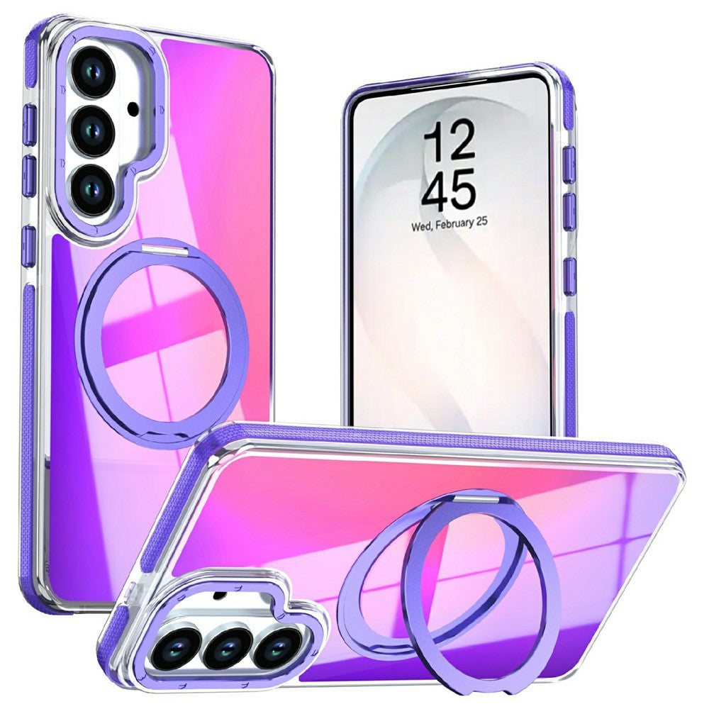 For Samsung Galaxy S26+ Magnetic Case Fluorescent Design TPU Acrylic Phone Back Cover with 360° Rotating Kickstand