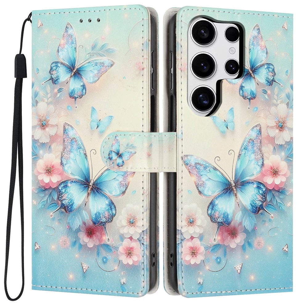For Samsung Galaxy S25 Ultra Wallet Case Pattern Printing PU Leather Stand Flip Phone Cover with Wrist Strap