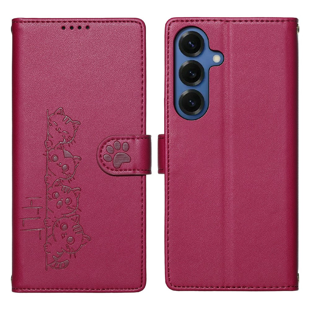 For Samsung Galaxy S26+ Case Adorable Cat Pattern PU Leather Wallet Phone Cover with Wrist Strap