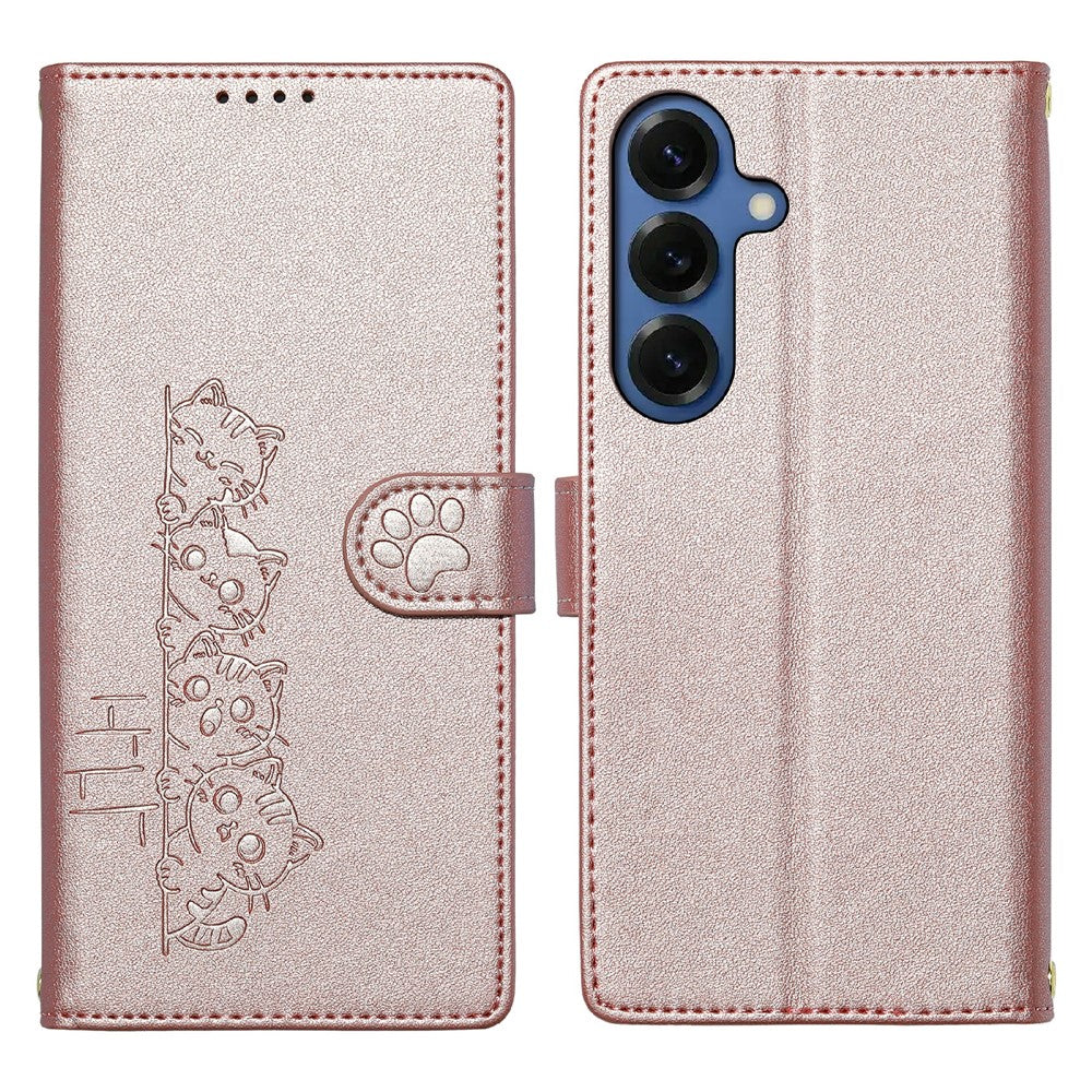 For Samsung Galaxy S26+ Case Adorable Cat Pattern PU Leather Wallet Phone Cover with Wrist Strap