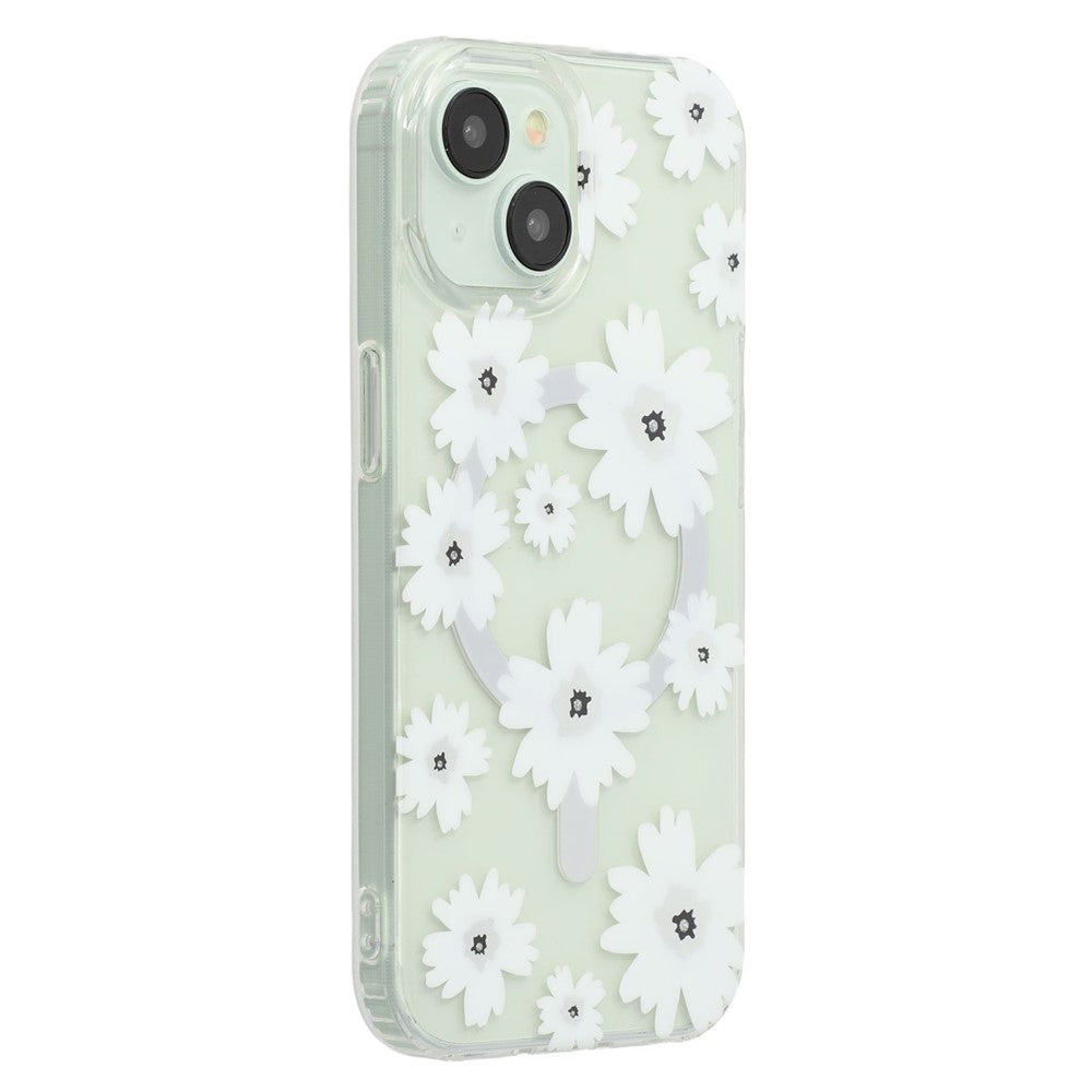 For iPhone 14 Magnetic Case IMD Flower Pattern TPU + PC Clear Back Phone Cover