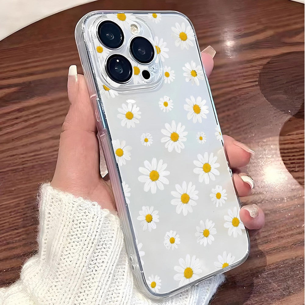 For iPhone 14 Case Daisy Pattern Clear TPU Phone Back Cover