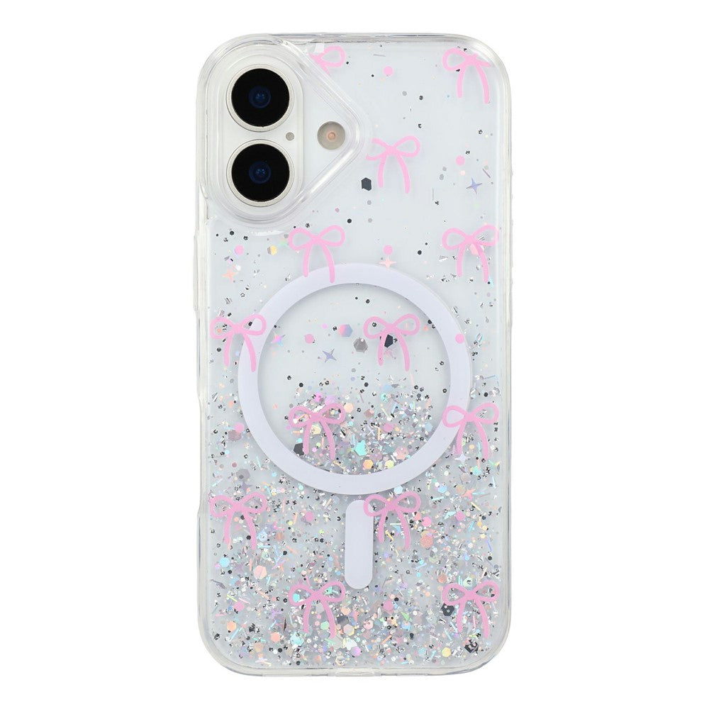 For iPhone 16 Magnetic Case Glitter Epoxy Clear TPU Shockproof Phone Cover Compatible with MagSafe