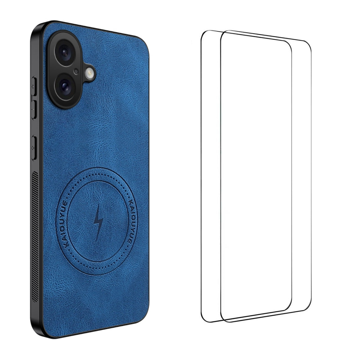 WANLONFENG for iPhone 16 SD Series Magnetic Case Nappa Texture PC TPU Phone Cover with 2Pcs Screen Film