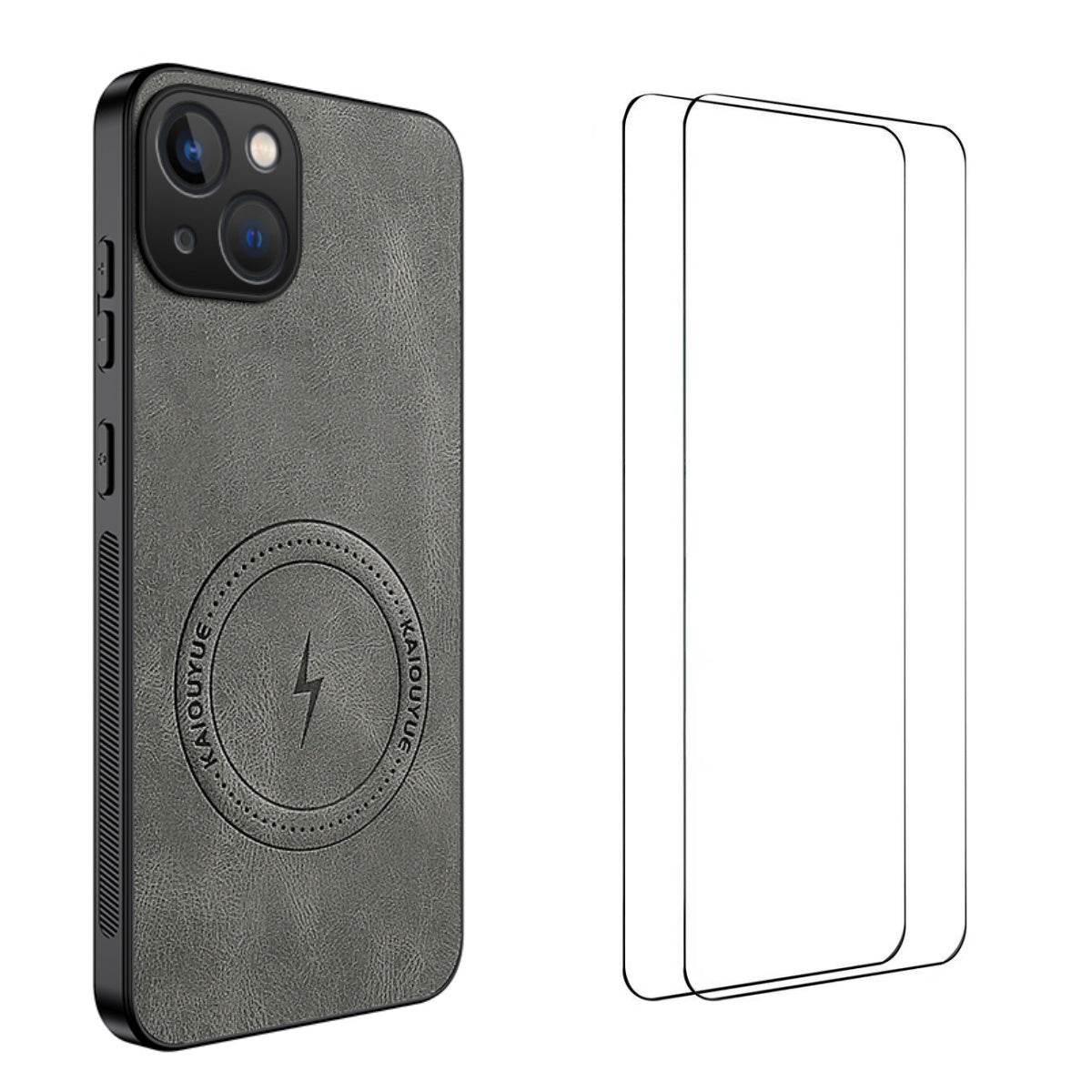 WANLONFENG for iPhone 15 SD Series Magnetic Case Nappa Texture PC TPU Phone Cover with 2Pcs Screen Film