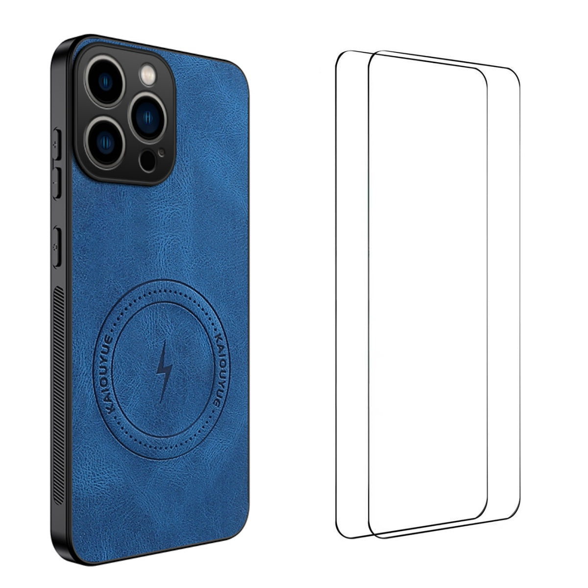 WANLONFENG for iPhone 15 Pro Max SD Series Magnetic Case Nappa Texture PC TPU Phone Cover with 2Pcs Screen Film